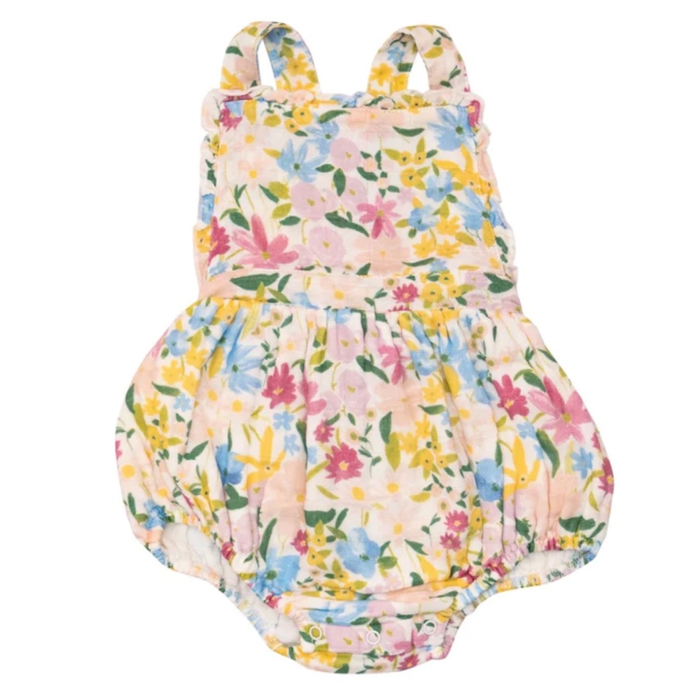 Baby Girl Infant Muslin Bubble Romper by Angel Dear Floral Print 6-12 Months Hat
